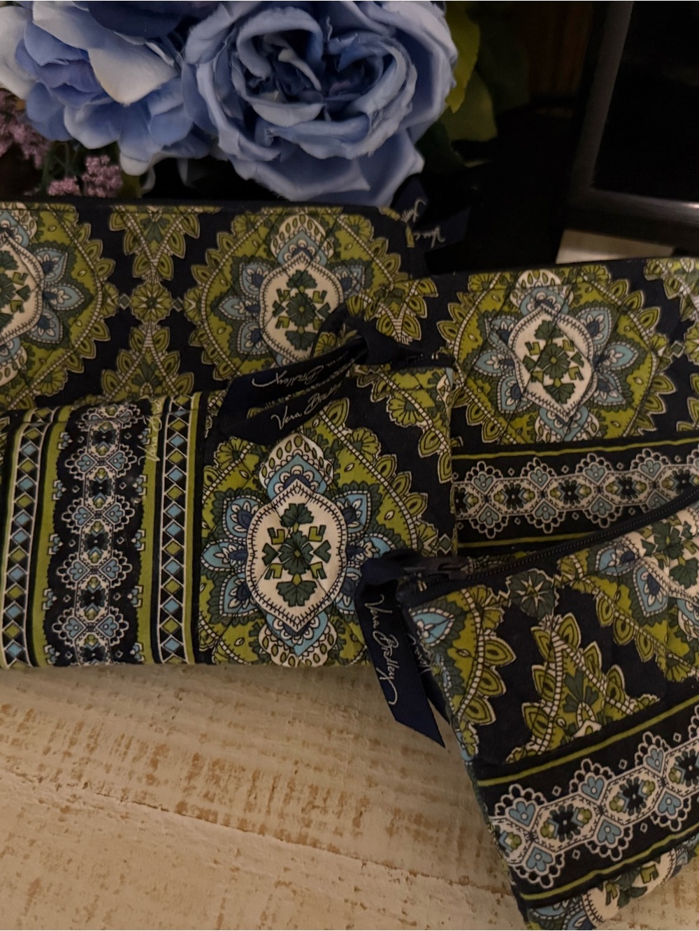 Vera Bradley Navy and Lime Green Printed Zip Pouch